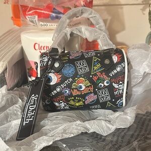 Von Dutch Black Mini Bag with Colorful Graphics